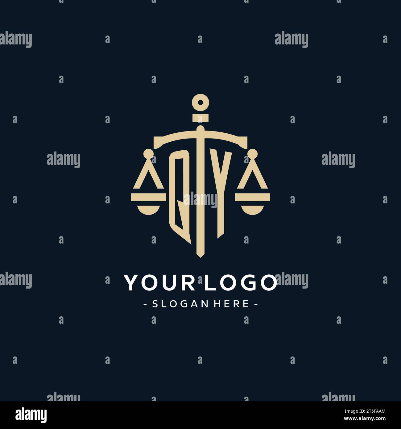 QY initial logo with scale of justice and shield icon, luxury and ...