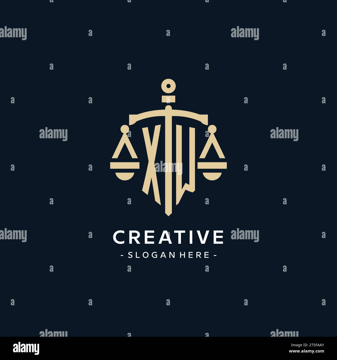 XW initial logo with scale of justice and shield icon, luxury and ...