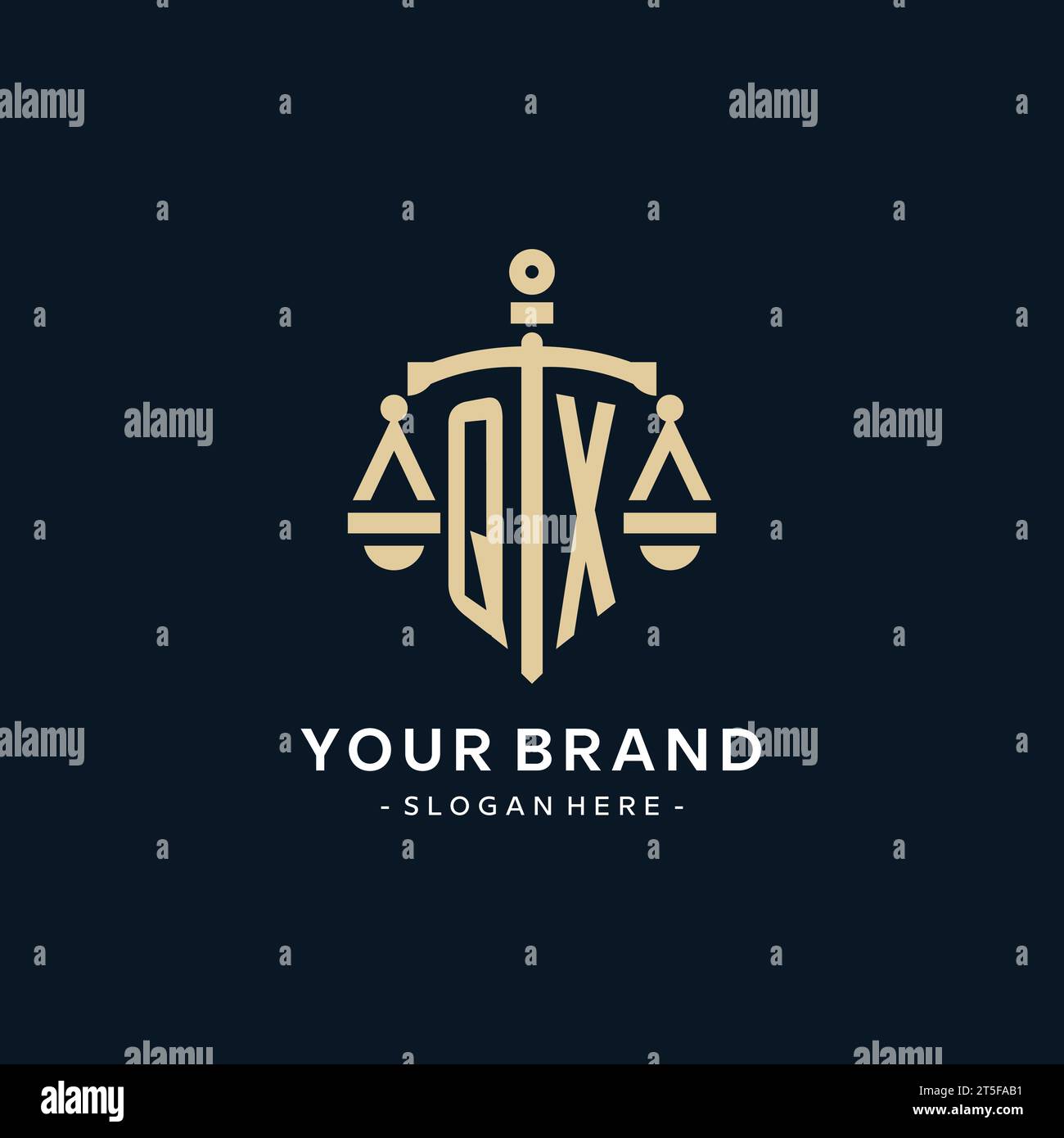 QX initial logo with scale of justice and shield icon, luxury and elegant law firm logo style Stock Vector