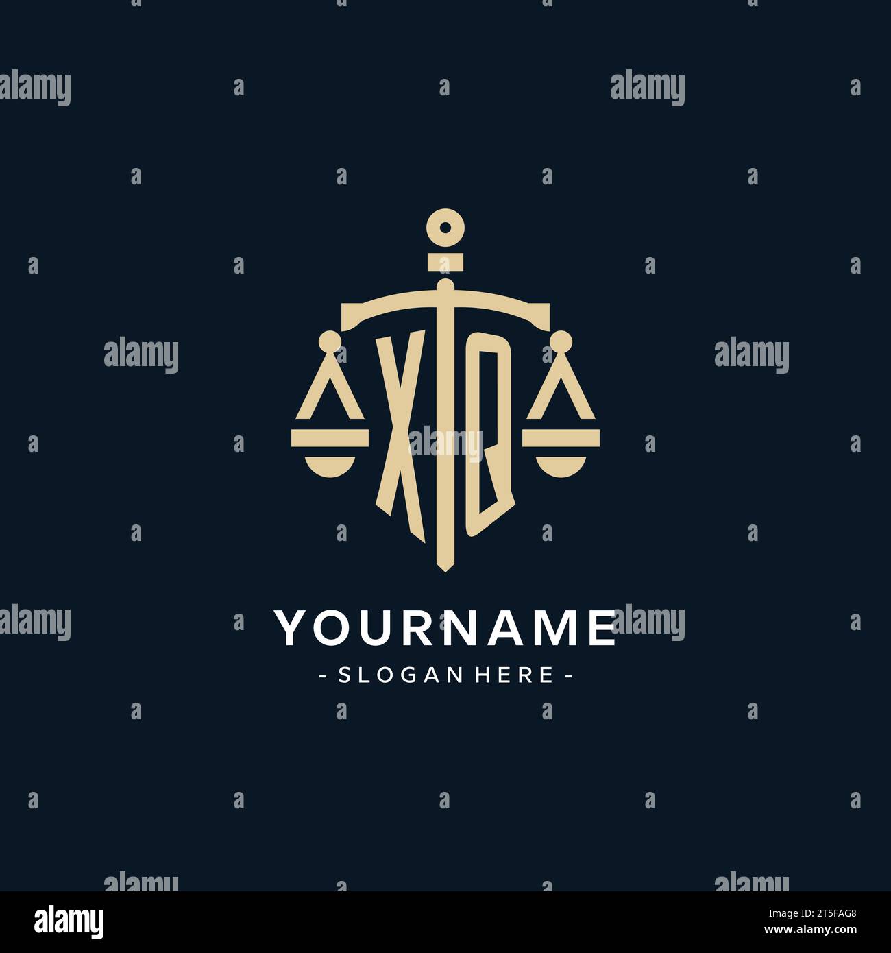 XQ initial logo with scale of justice and shield icon, luxury and ...