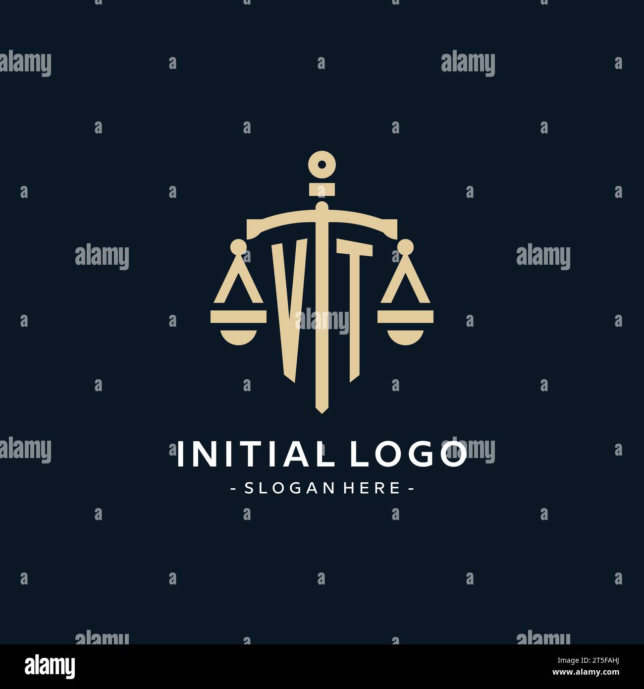 VT initial logo with scale of justice and shield icon, luxury and