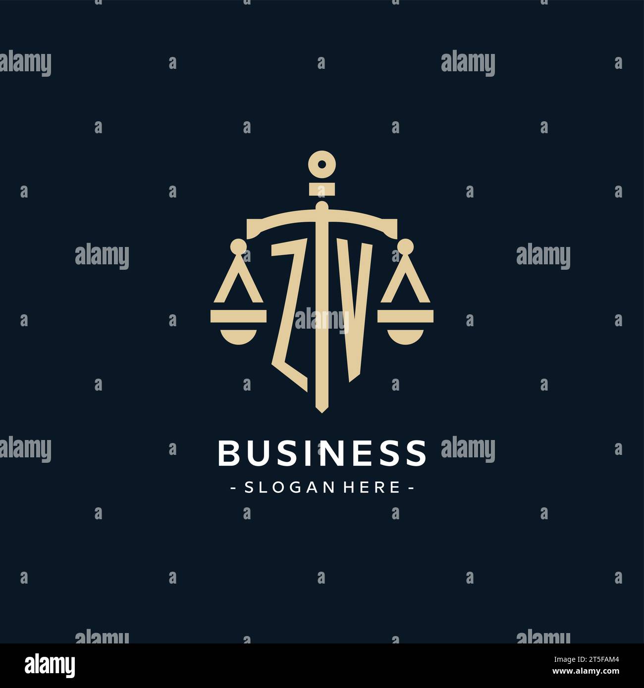 ZV initial logo with scale of justice and shield icon, luxury and elegant law firm logo style Stock Vector