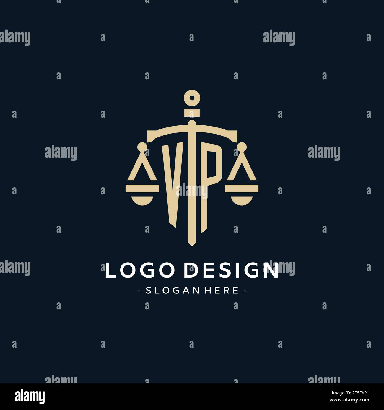 VP initial logo with scale of justice and shield icon, luxury and ...