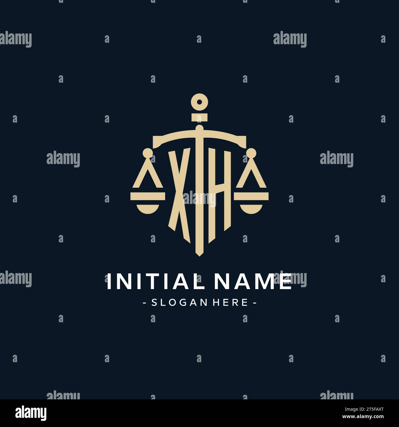 XH initial logo with scale of justice and shield icon, luxury and ...