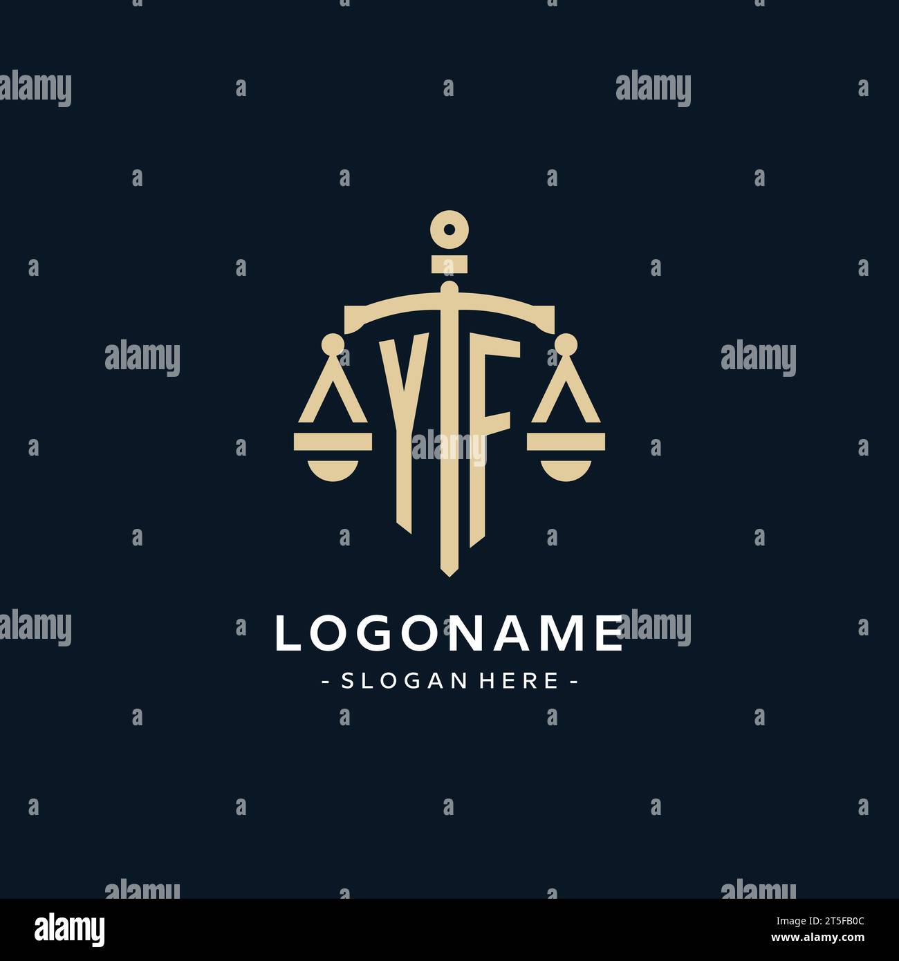 YF initial logo with scale of justice and shield icon, luxury and ...