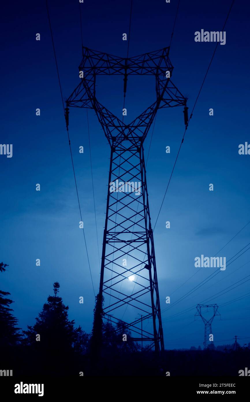 electric tower in the sky, steel power transmission facilities Stock Photo Alamy