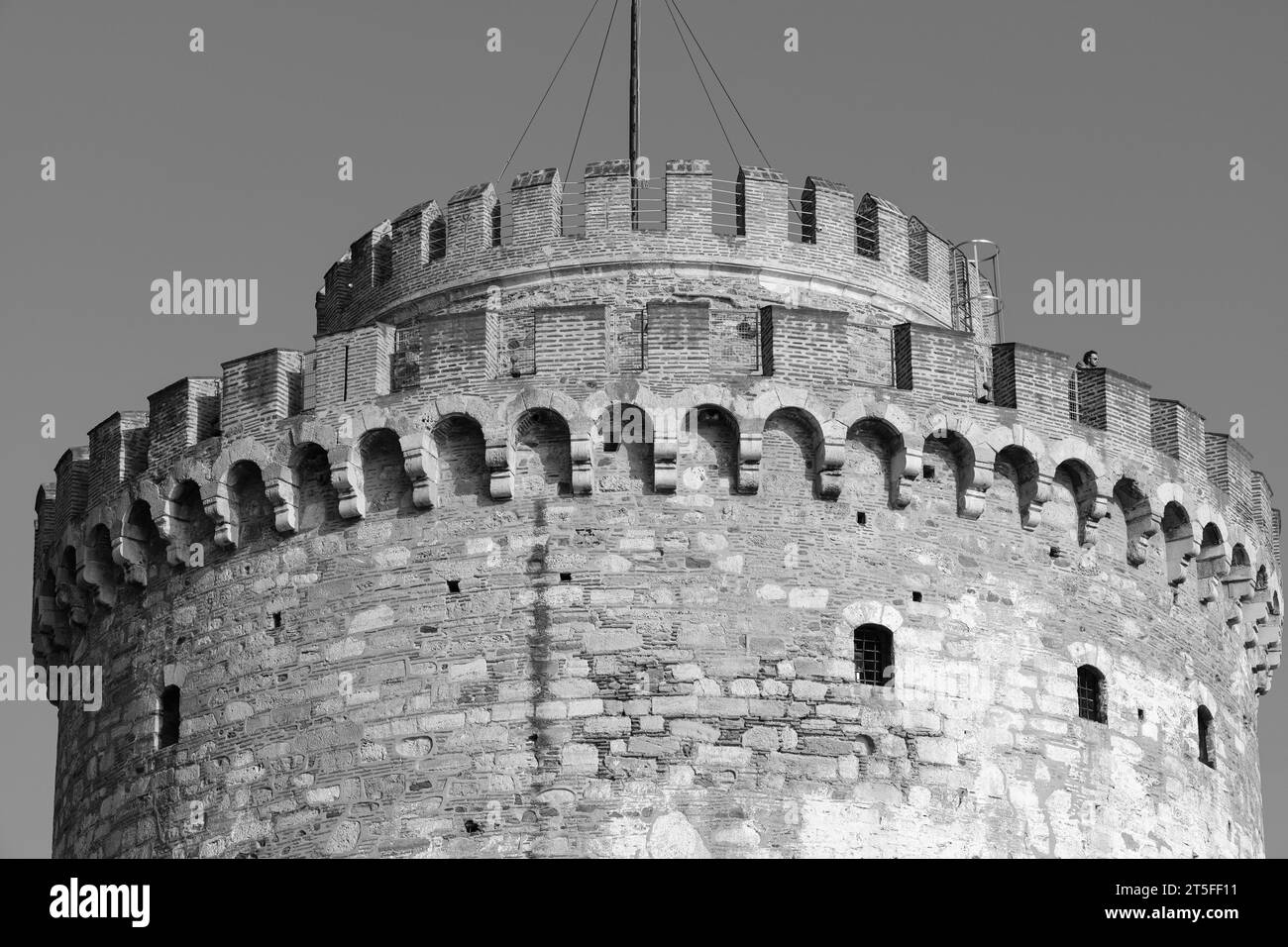 View of the White Tower, also known as Lefkos Pyrgos, a monument and museum on the waterfront in Thessaloniki Greece Stock Photo
