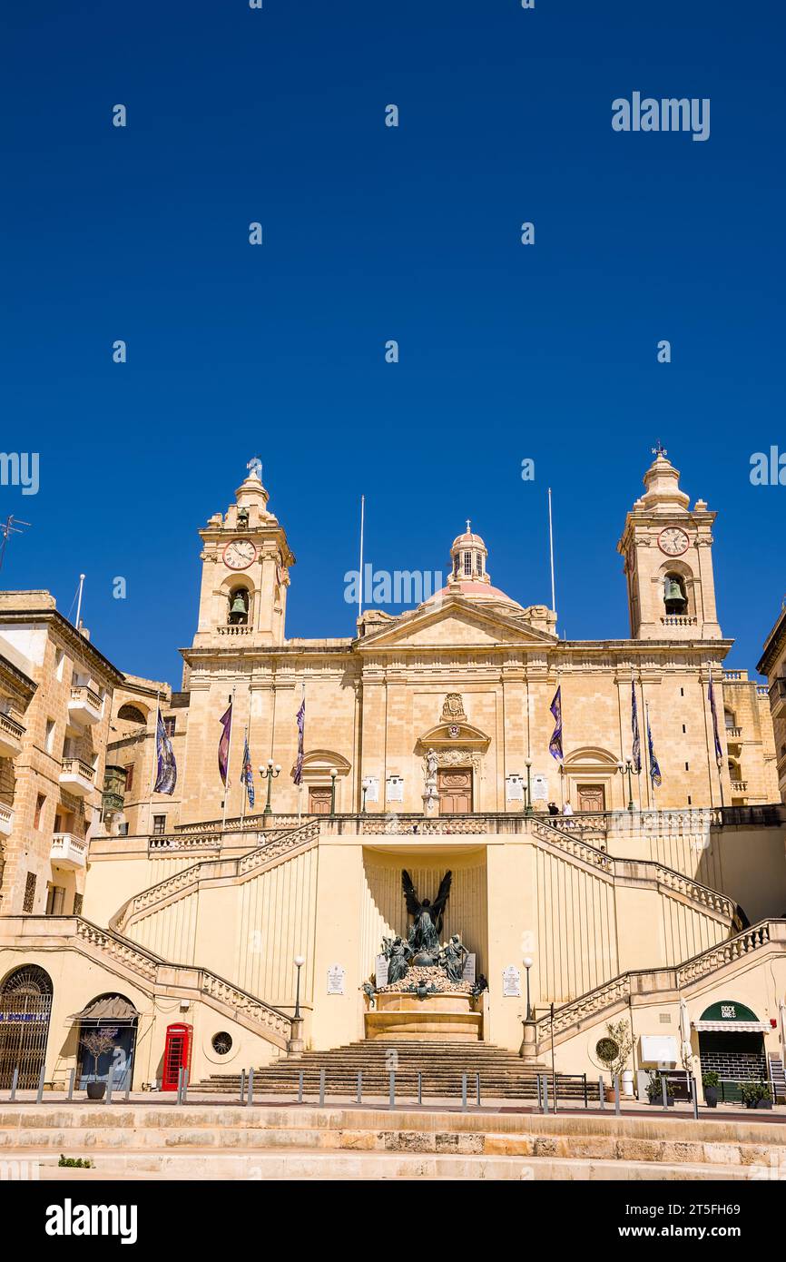 Vittoriosa, Malta - 17 June 2023: Facade of the Church of the Immaculate Conception in Vittoriosa in Malta Stock Photo