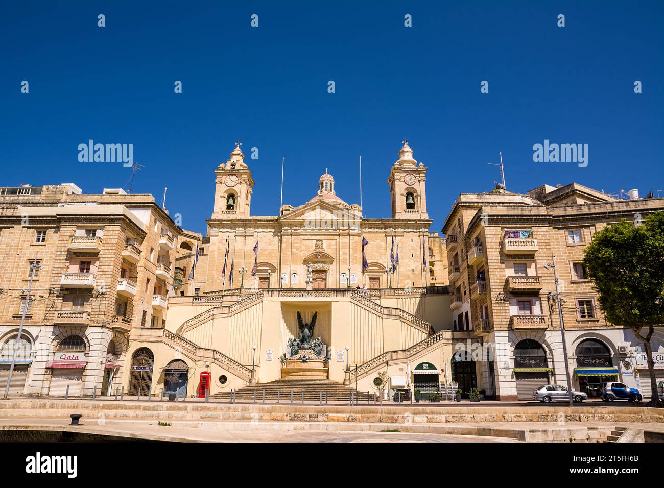 Vittoriosa, Malta - 17 June 2023: Facade of the Church of the Immaculate Conception in Vittoriosa in Malta Stock Photo