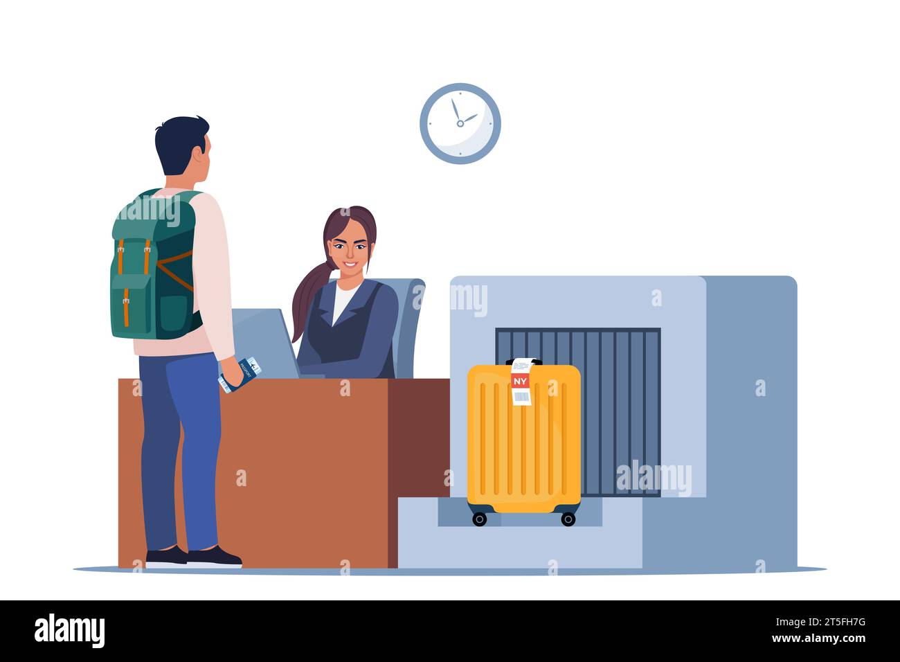 Passenger at international airport check in desk counter gate with