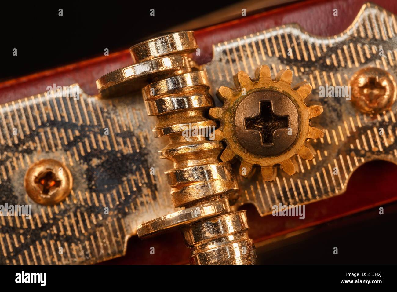 Close-up of the tuning mechanism of a classical acoustic guitar. Stock Photo