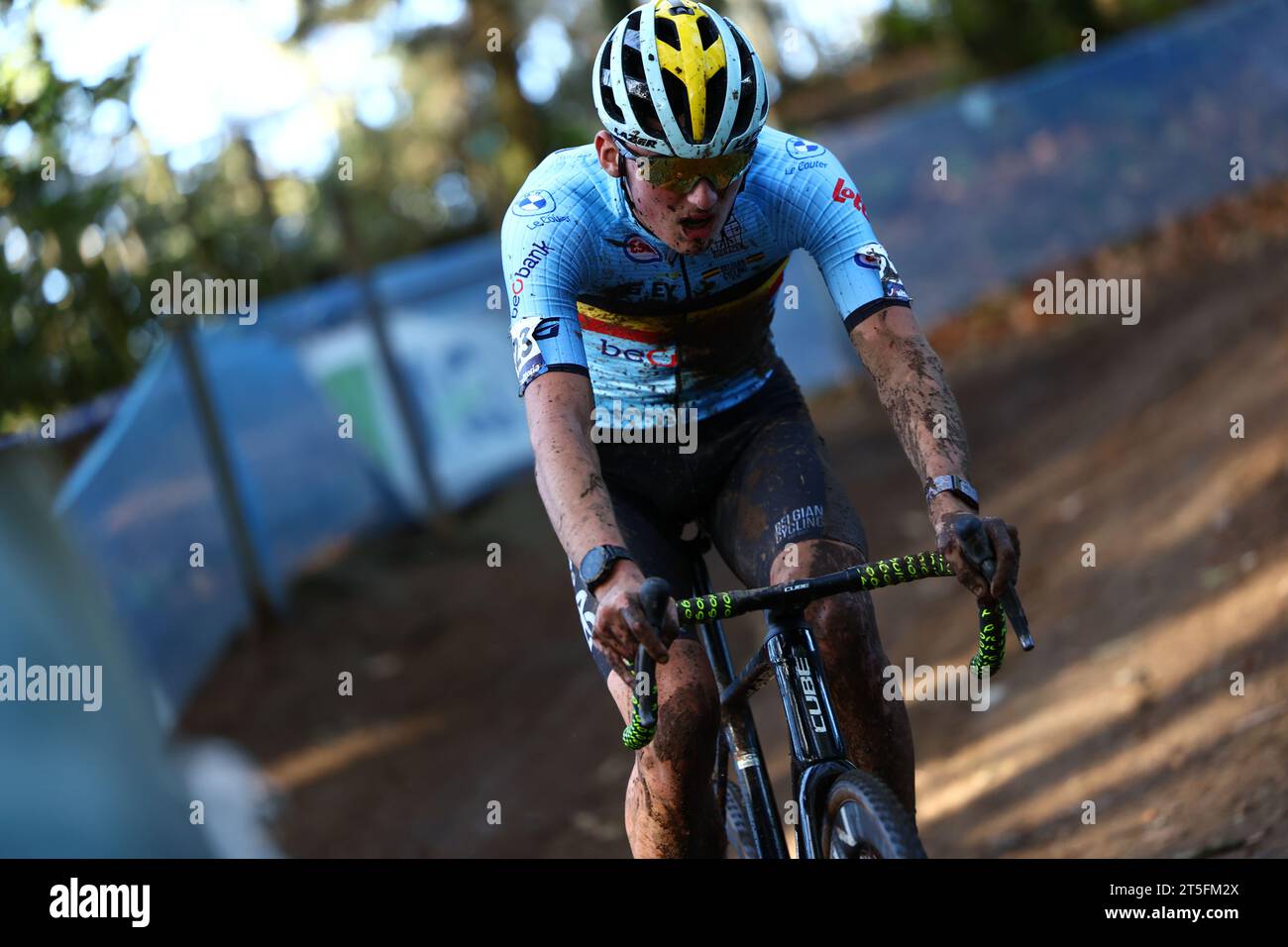 Belgian Axel Van den Broek pictured in action during the junior men race at the European Championships cyclocross cycling, Sunday 05 November 2023, in Pontchateau, France. BELGA PHOTO DAVID PINTENS Stock Photo