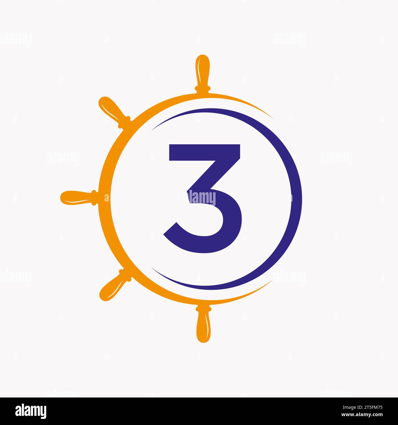 Letter 3 Ship Logo Concept With Ship Wheel Symbol Vector Template Stock
