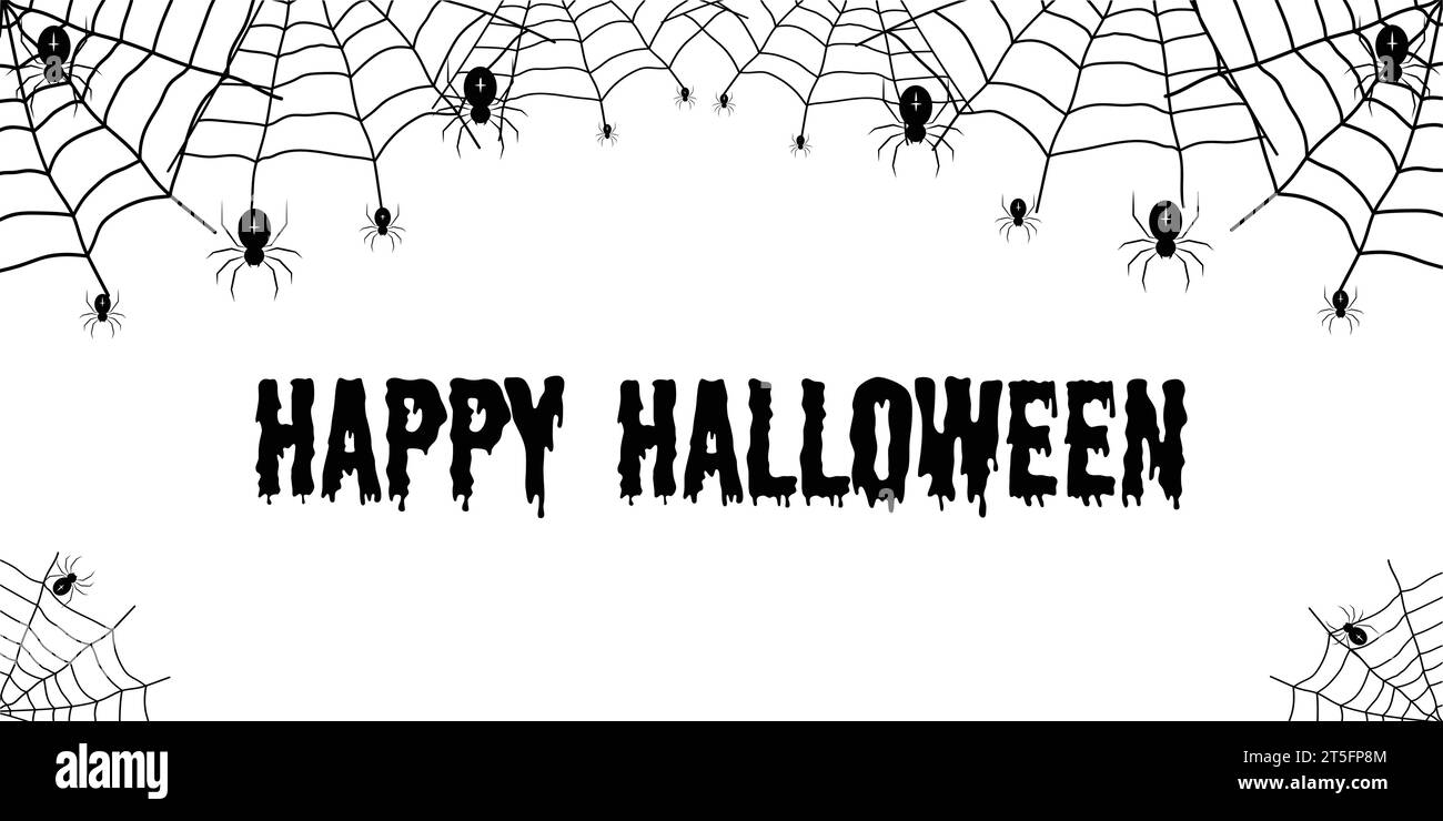 Happy halloween. Vector illustration with web and spider. The scary of the halloween symbol Isolated on white. Stock Vector