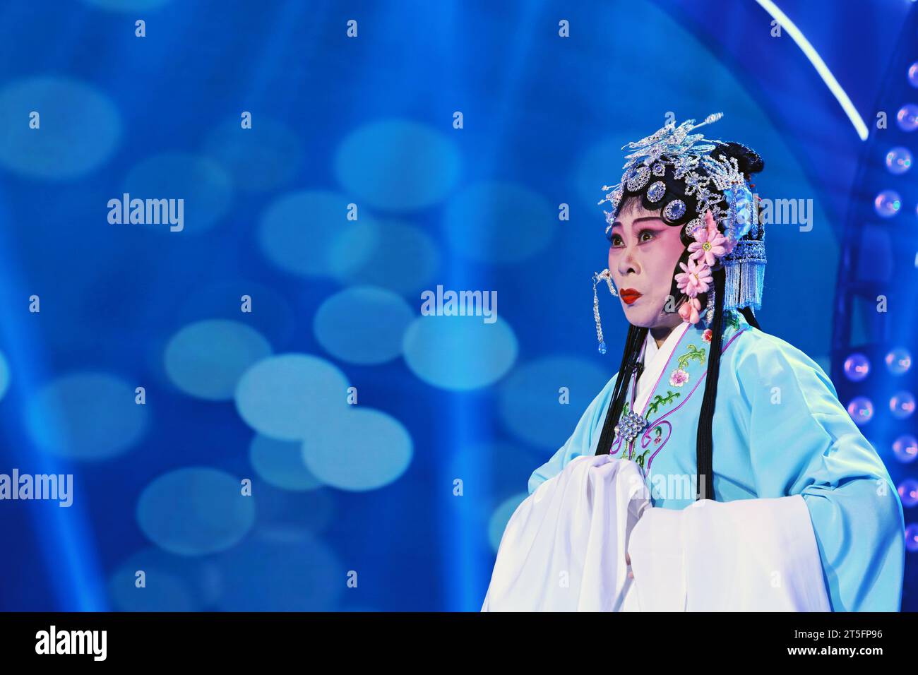 LUANNAN COUNTY - JANUARY 3: The female role in Chinese opera on the stage, in the ChengZhaoCai grand theater, January 3, 2014,luannan county, hebei pr Stock Photo