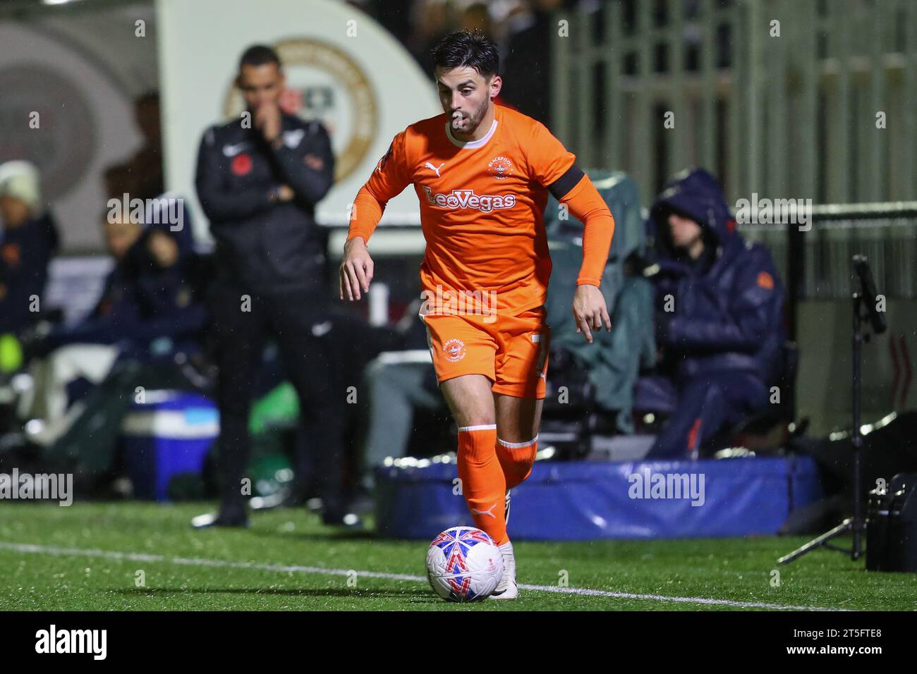 Owen Dale 7 of Blackpool runs with the ball during the Emirates FA Cup