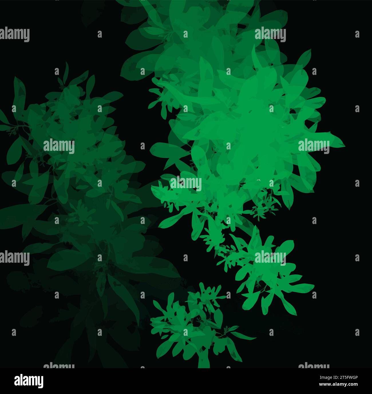 Vector green leaves on black background detailed Stock Vector