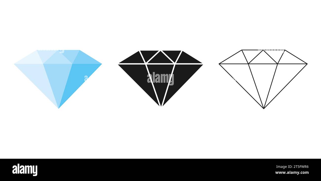 Diamond icon of 3 types: color, black and white, outline. Isolated vector sign symbol Stock Vector