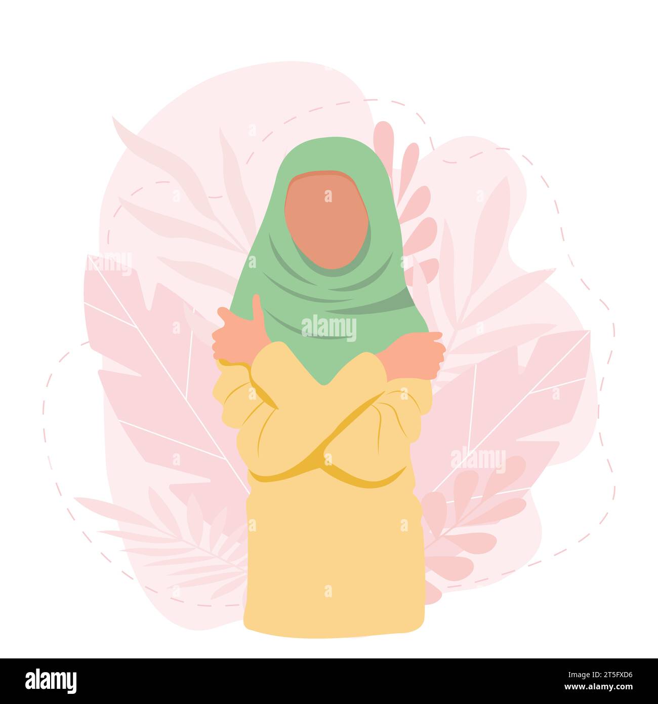 Self Love Concept Woman In Hijab Hugging Herself Isolated On White