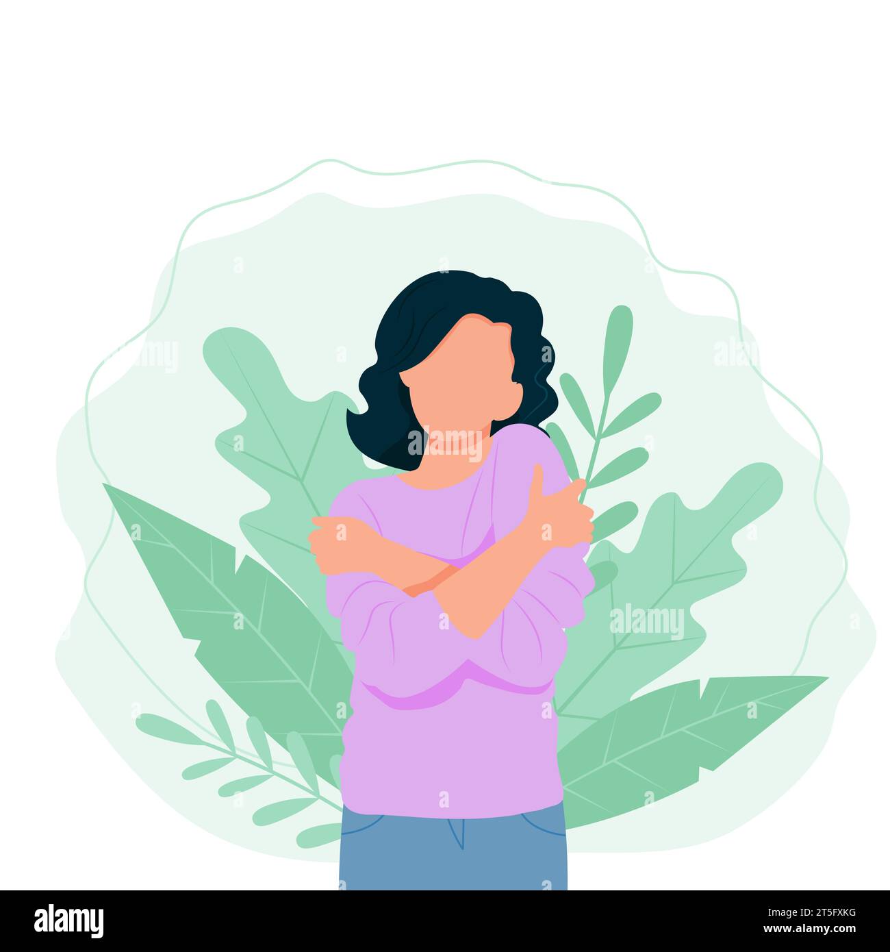 Self Love Concept Woman Hugging Herself Vector Illustration In Flat