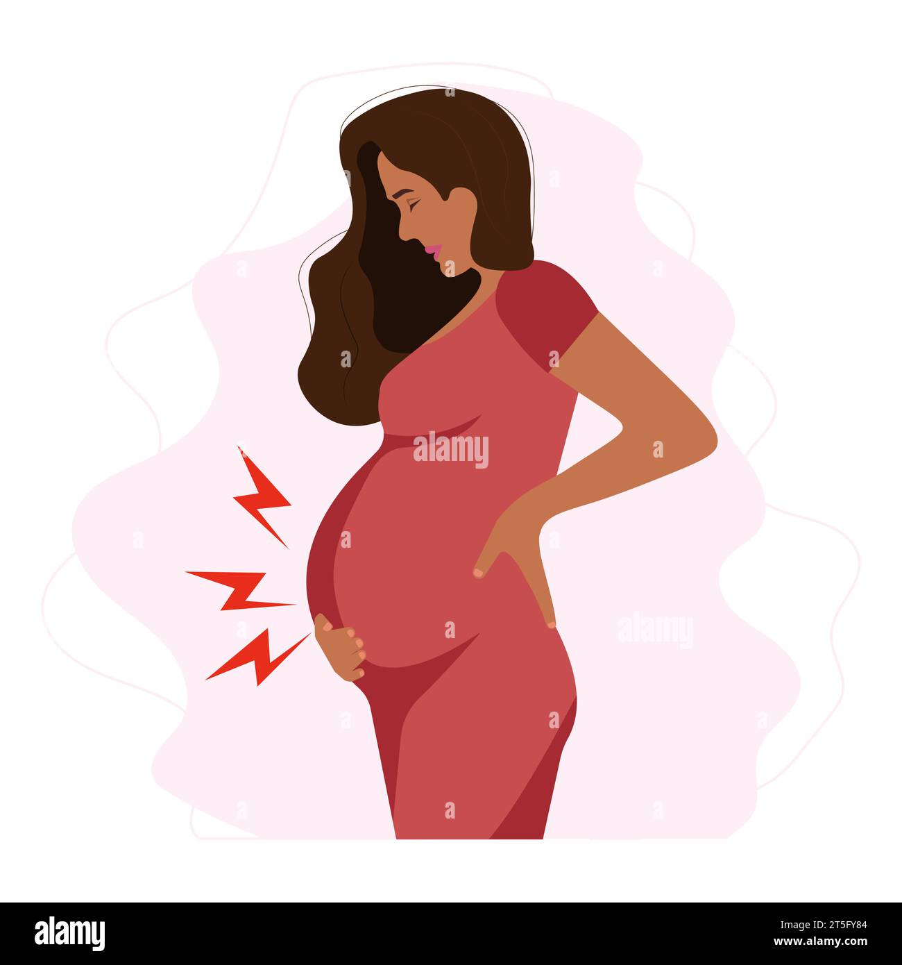 Worried Pregnant black woman suffering stomach ache.Problems with