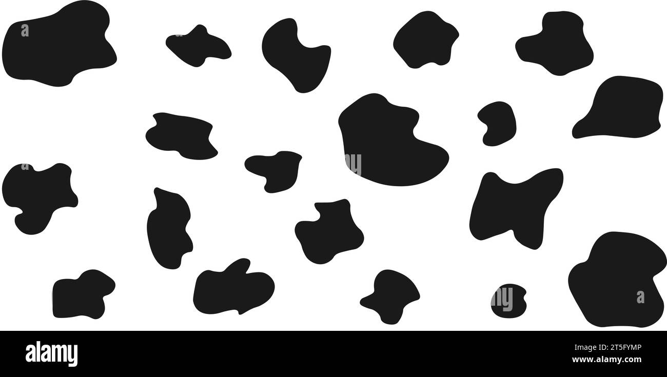 Cow seamless pattern. Vector long abstract background with repeated hand drawn black stains on a white background. Monochrome texture Stock Vector