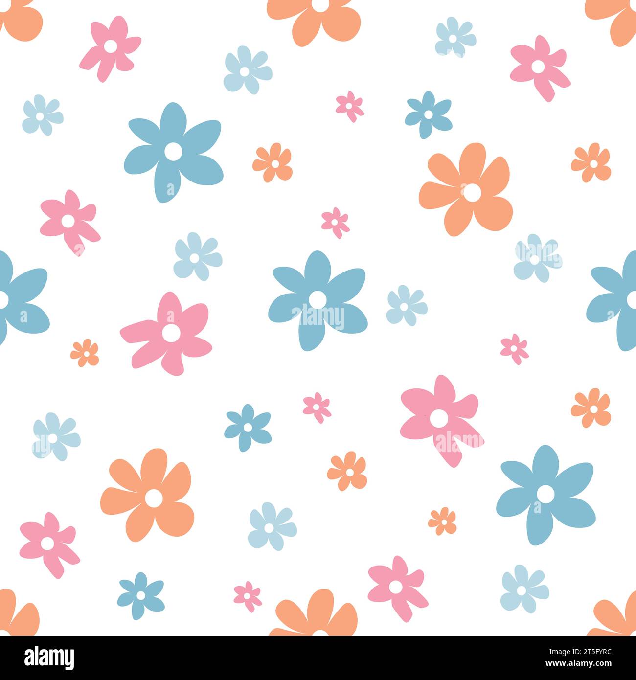 Cute seamless pattern with pink and blue flowers. Vector illustration ...
