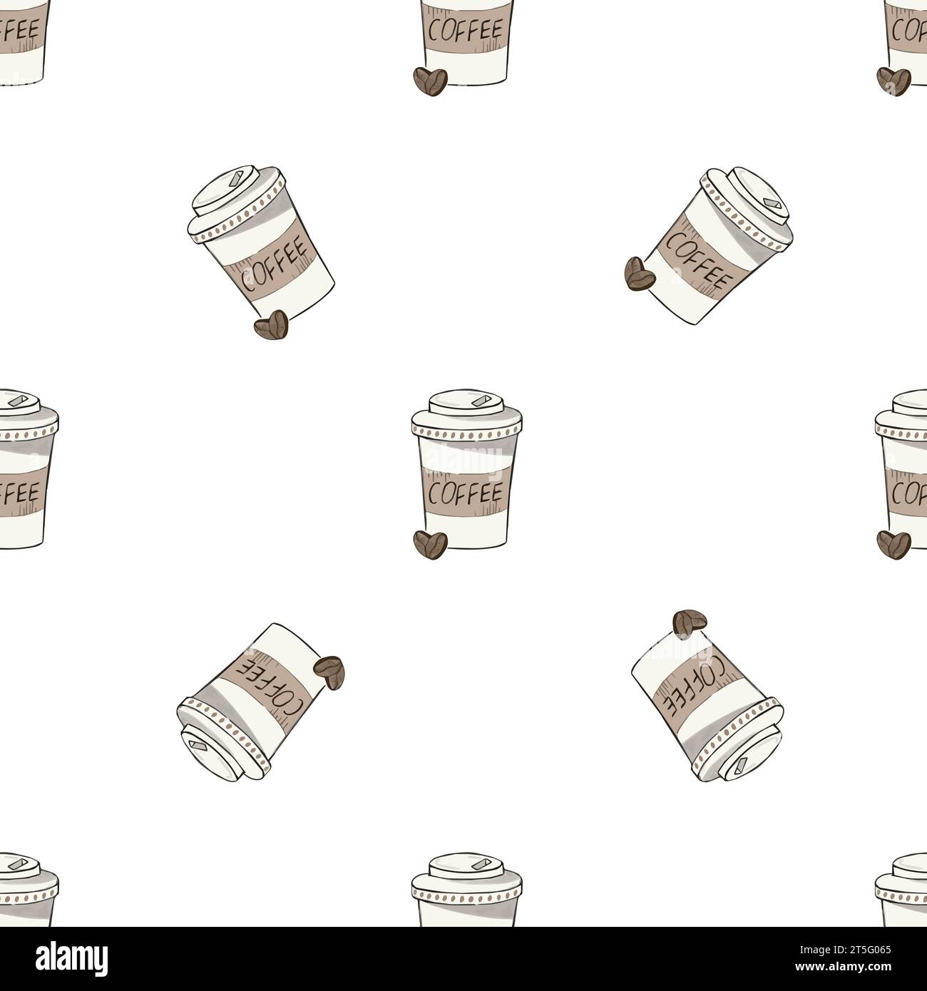 Seamless pattern with takeaway paper coffee cups  on white background Stock Vector