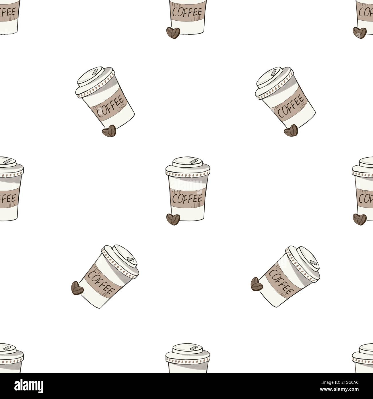 Seamless pattern with takeaway paper coffee cups  on white background Stock Vector
