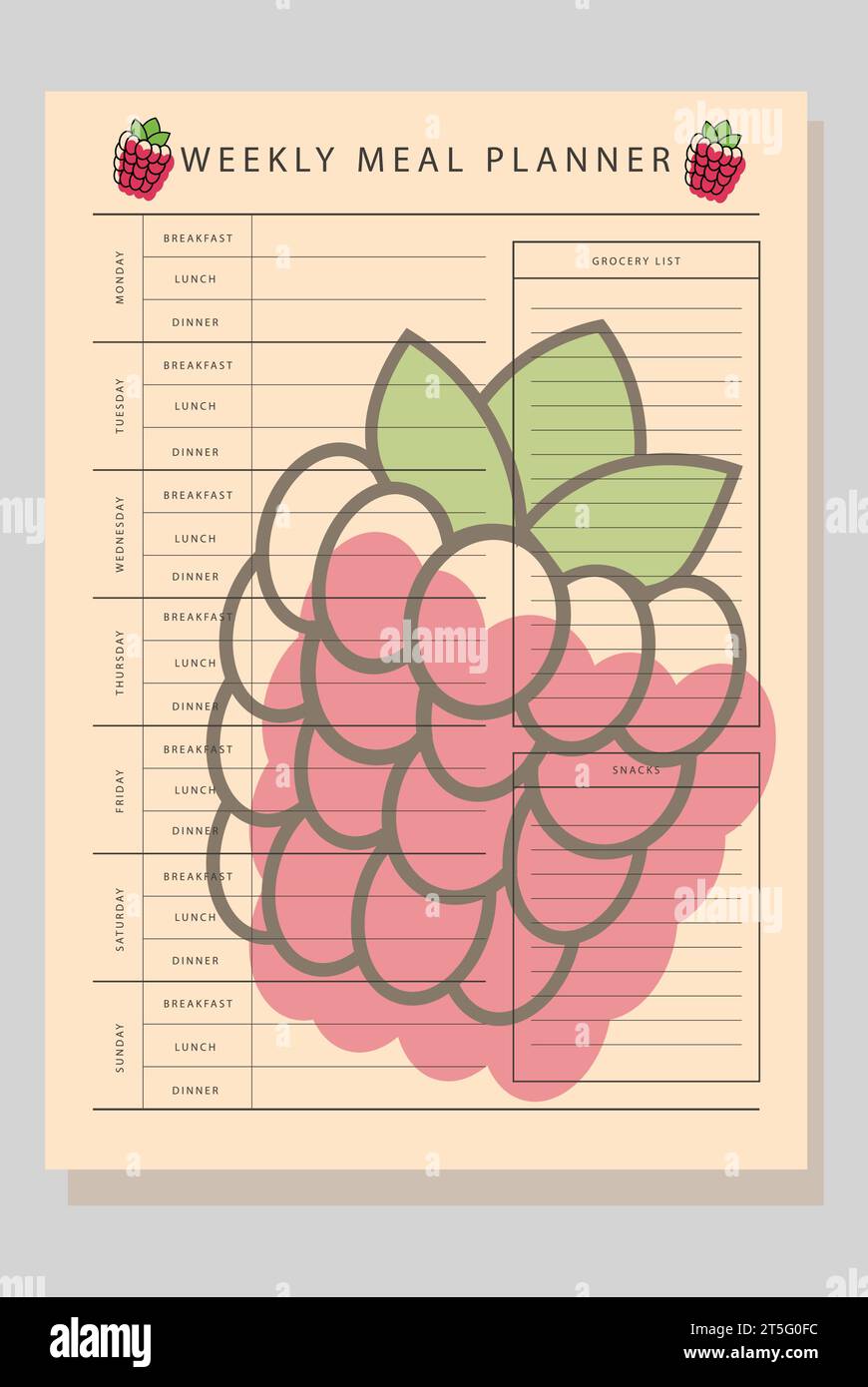 Weekly Menu Meal planner with breakfast, lunch, and dinner form