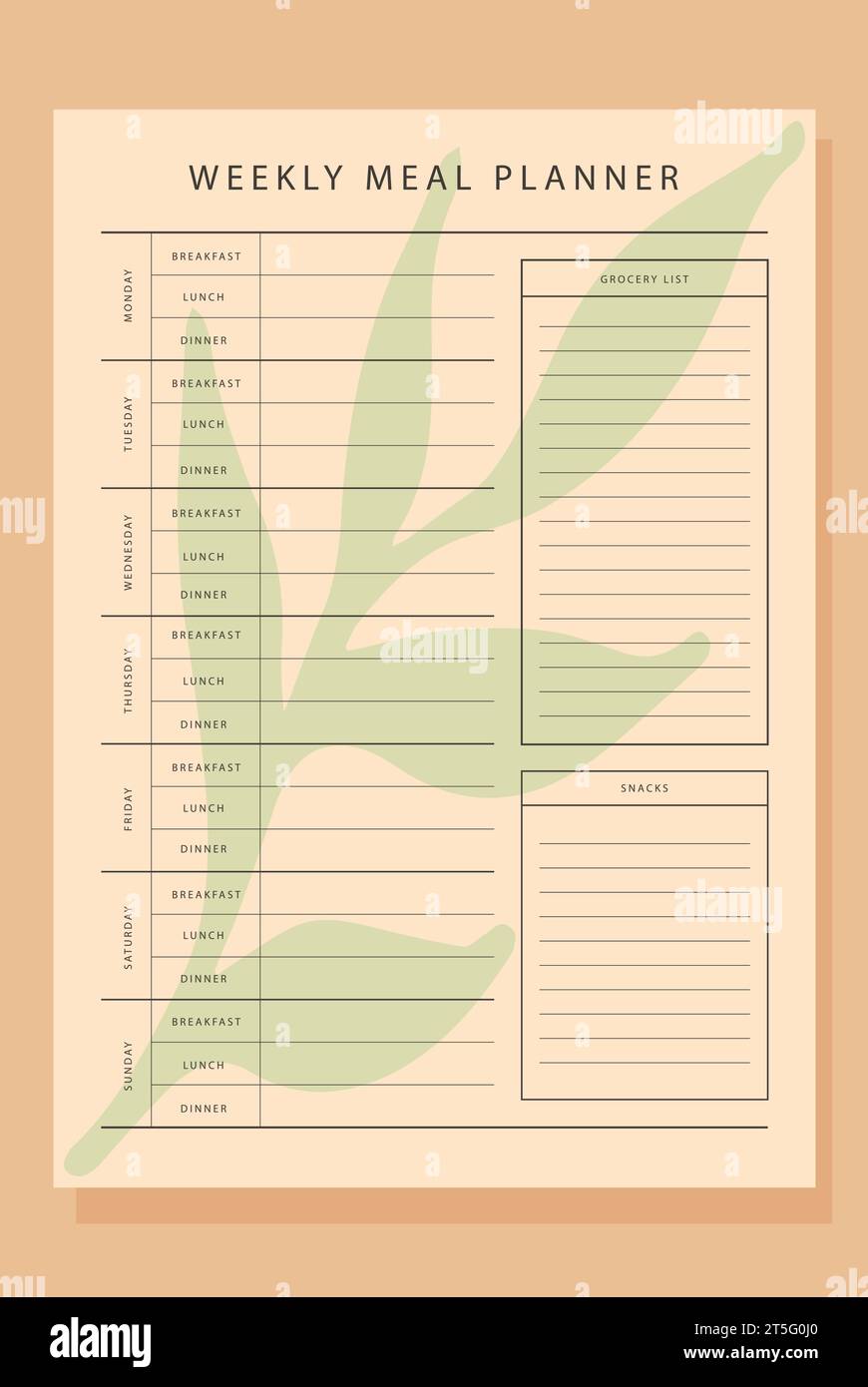 Weekly Menu Meal planner with breakfast, lunch, and dinner form