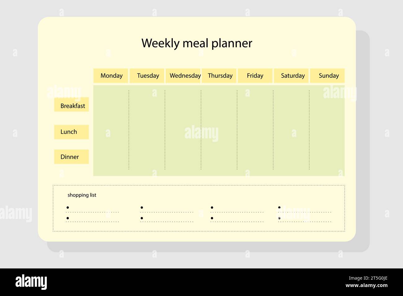 Weekly Menu Meal planner with breakfast, lunch, and dinner form