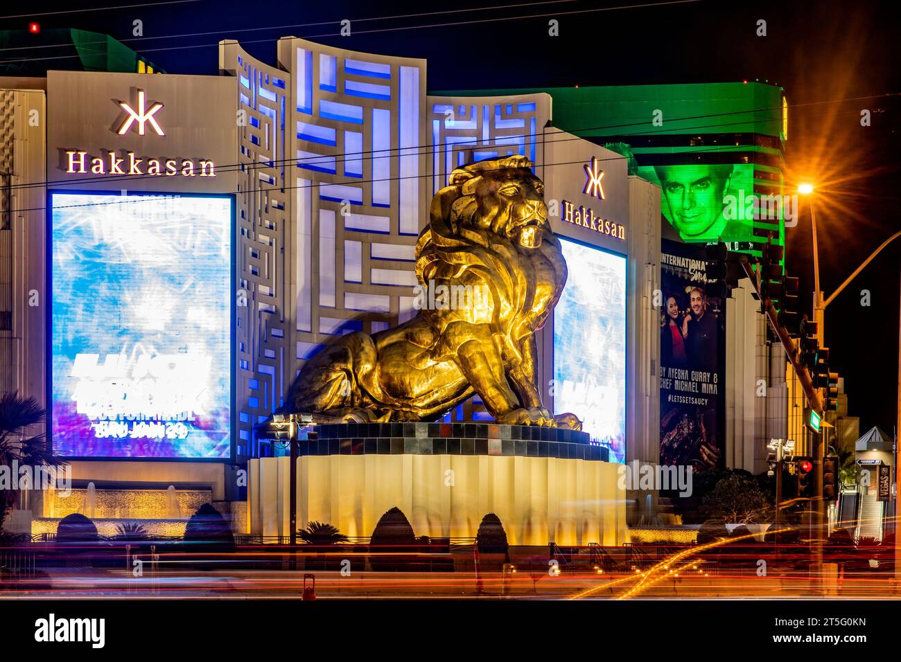 Las Vegas, USA; January 18, 2023: The lion that characterizes the MGM Grand Las Vegas, which is one of the hotels located on Las Vegas Boulevard. Stock Photo