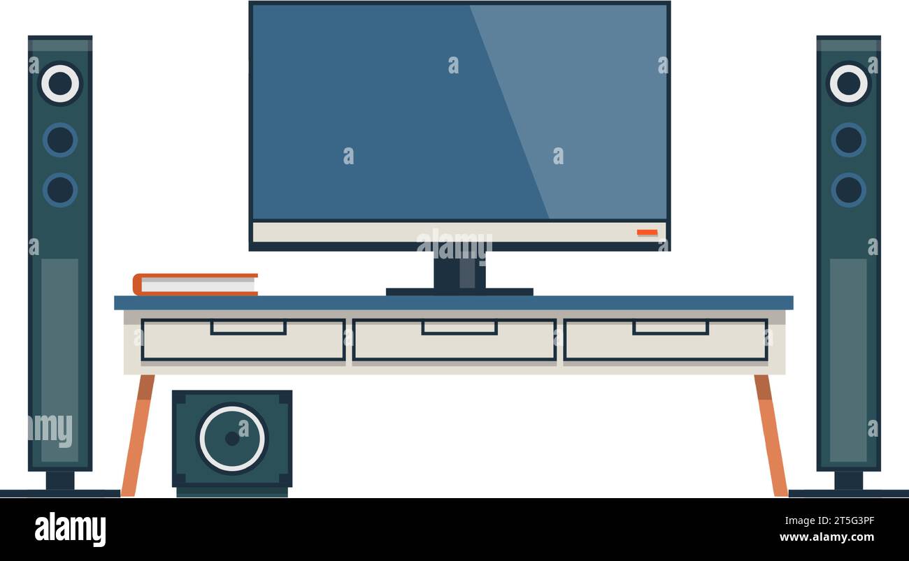 Home cinema stereo system vector icon. Tv set, loudspeaker isolated on ...
