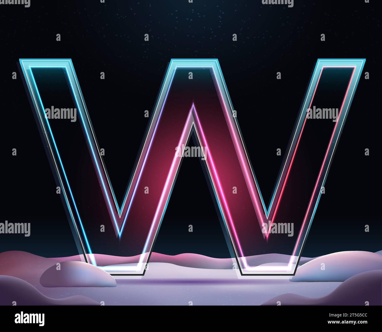 3D letter W with neon light insight. Glass letter with sparkles and ...