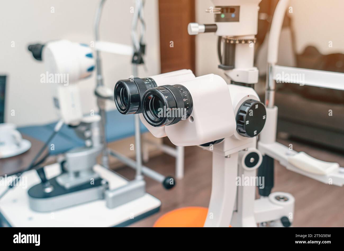 Ophthalmological clinic, eye care, selection of glasses. Optical equipment Stock Photo