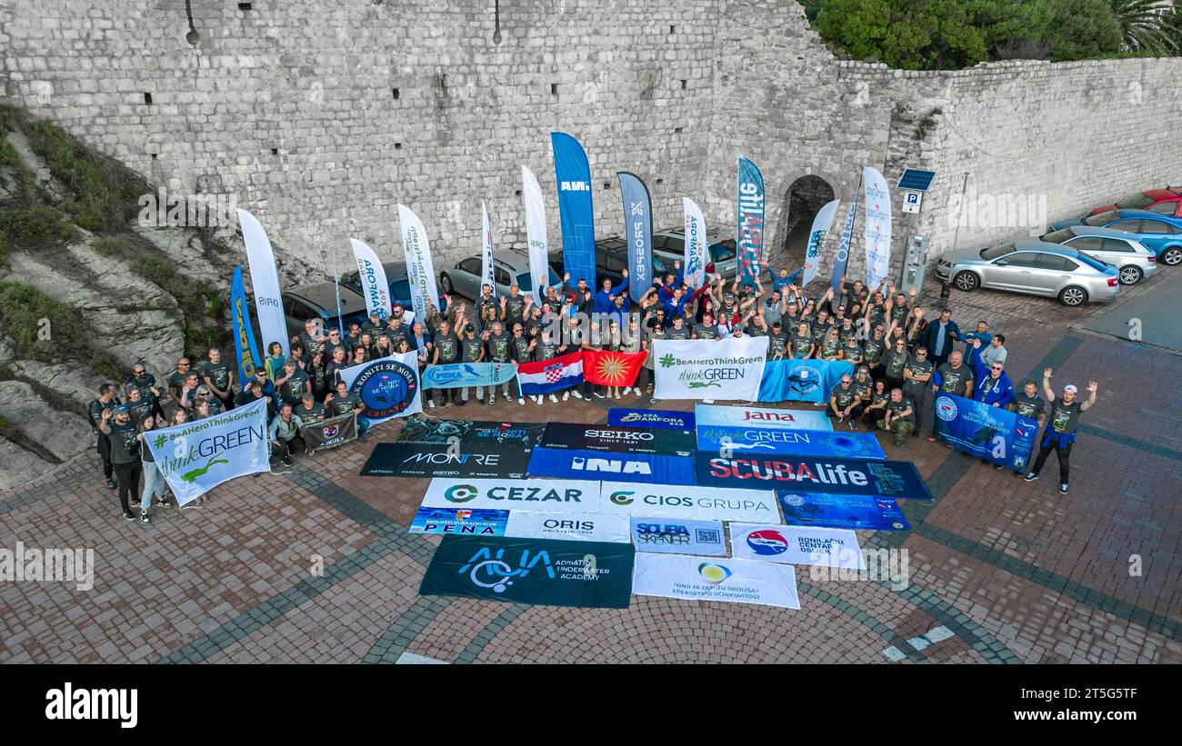 Croatia, Rab, 041123. 34. Think Green underwater cleaning action. Diving club Roniti se mora with project partners C.I.O.S group and Metis d.d., Fund for environmental protection and energy efficiency, INA d.d. and AqUA Adriatic Underwater Academy, held the 34th Think Green underwater cleaning action on the island of Rab. 120 divers and volunteers cleaned the seabed of Marina Rab, Rt Dolin, the island of Sveti Juraj Skoljic. Almost 5 tons of waste 4700 kg were removed from the sea. Photo: Damir Zurub/CROPIX Copyright: xxDamirxZurubx think green rab58-041123 Credit: Imago/Alamy Live News Stock Photo