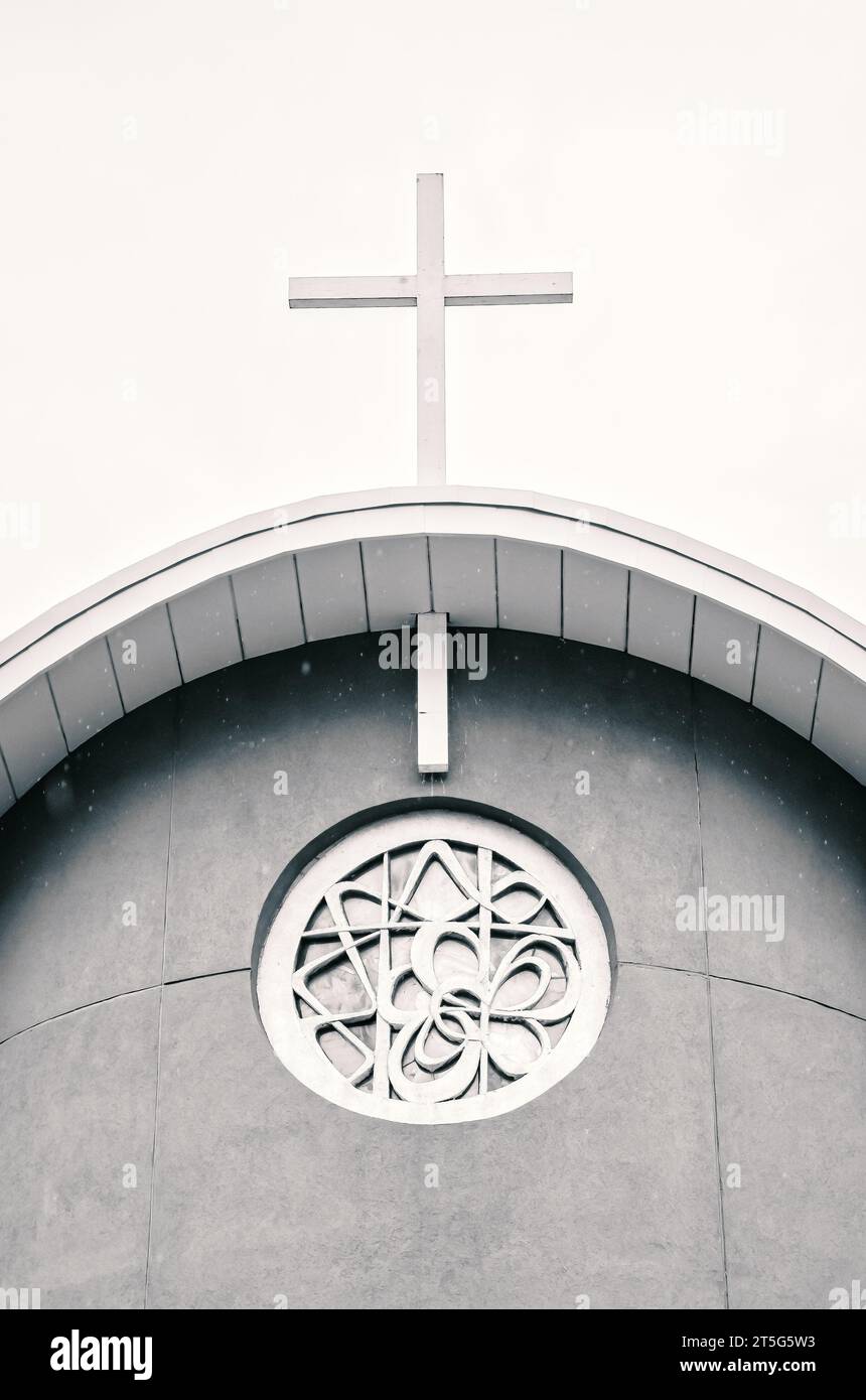 Toronto, Canada, 2013, Christian religious cross on top of church building Stock Photo