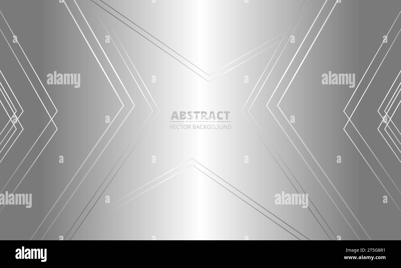 Luxury abstract background with silver gradient lines triangle arrows and shadows. Modern light silver color wide metallic banner with angles Stock Vector