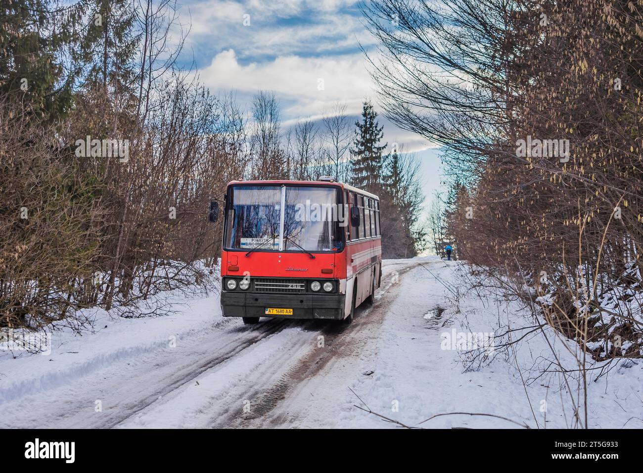 12.02.2020. Ukraine. Ikarus 256 from Ivano-Frankivsk to Kalush. Stock Photo