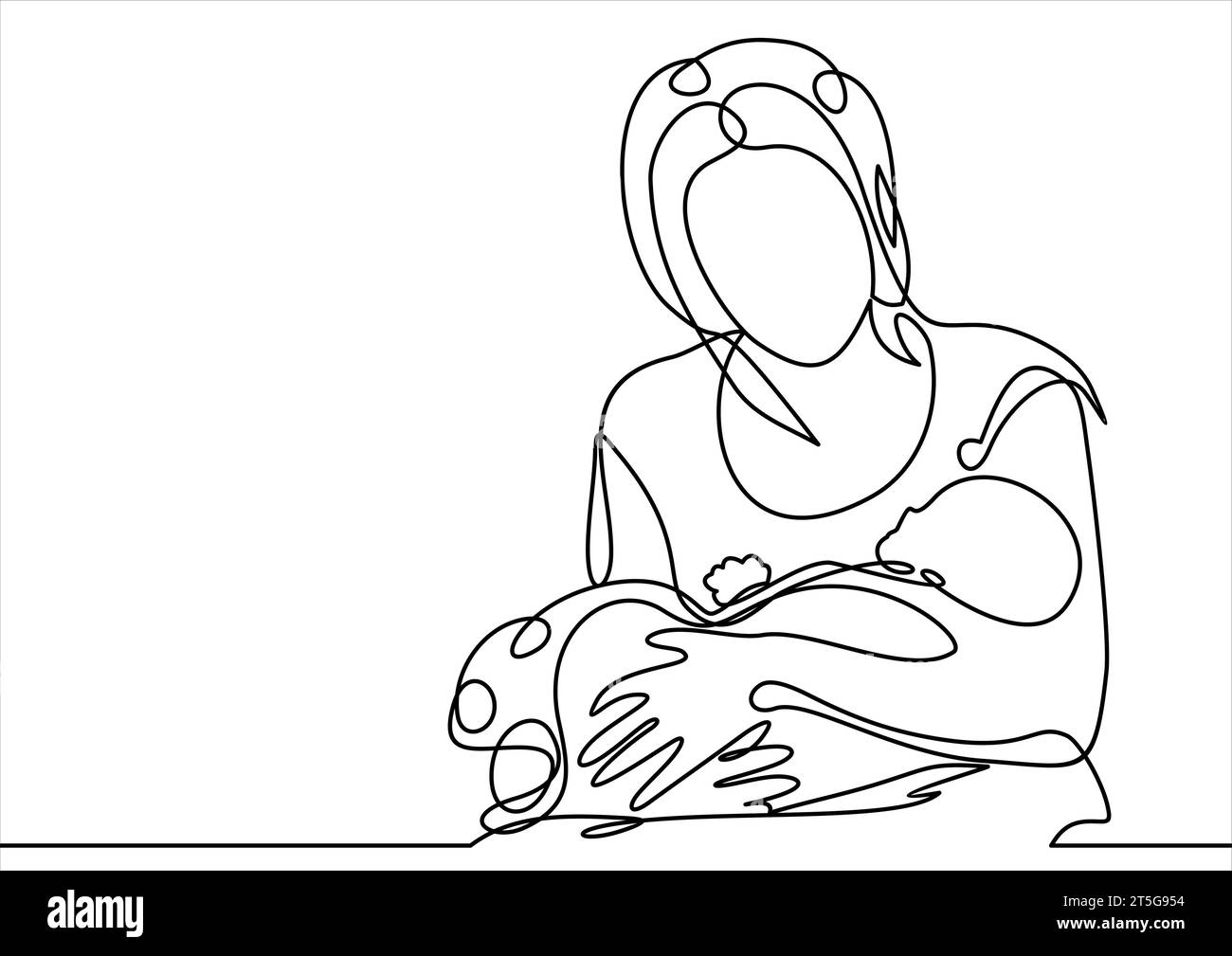 happy mother with adorable baby-continuous line drawing Stock Vector