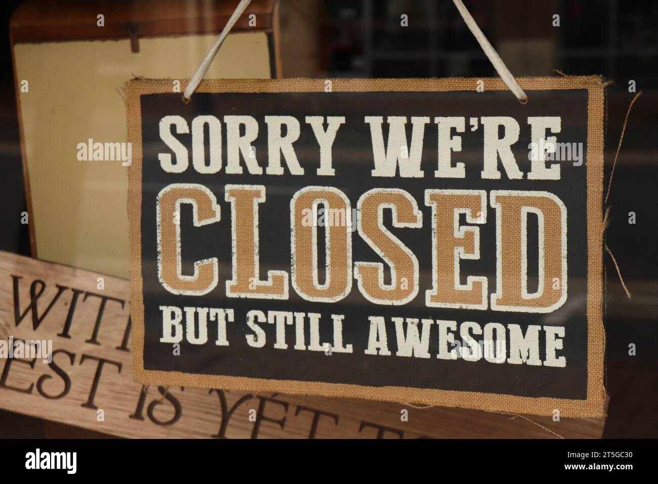 Sign Says Sorry We Are Closed Stock Photo