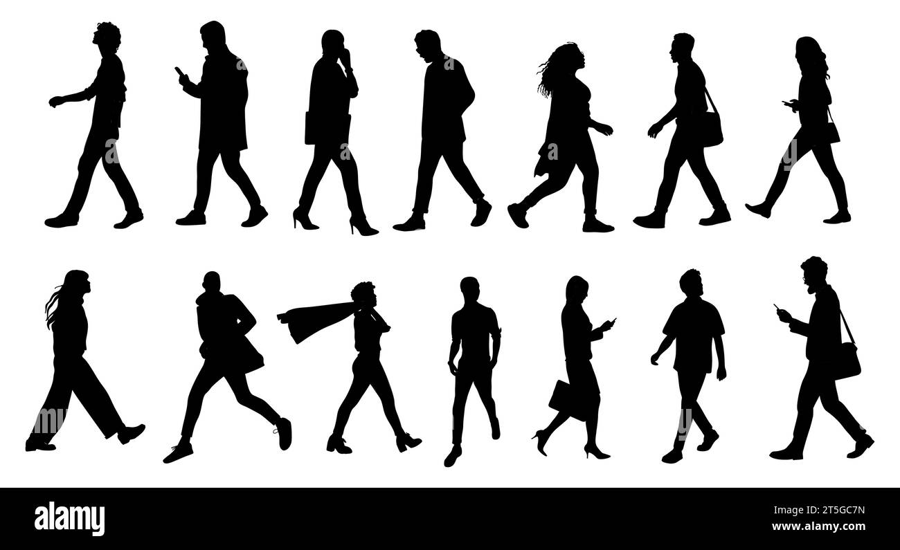 Silhouettes of business people walking vector art Stock Vector Image ...