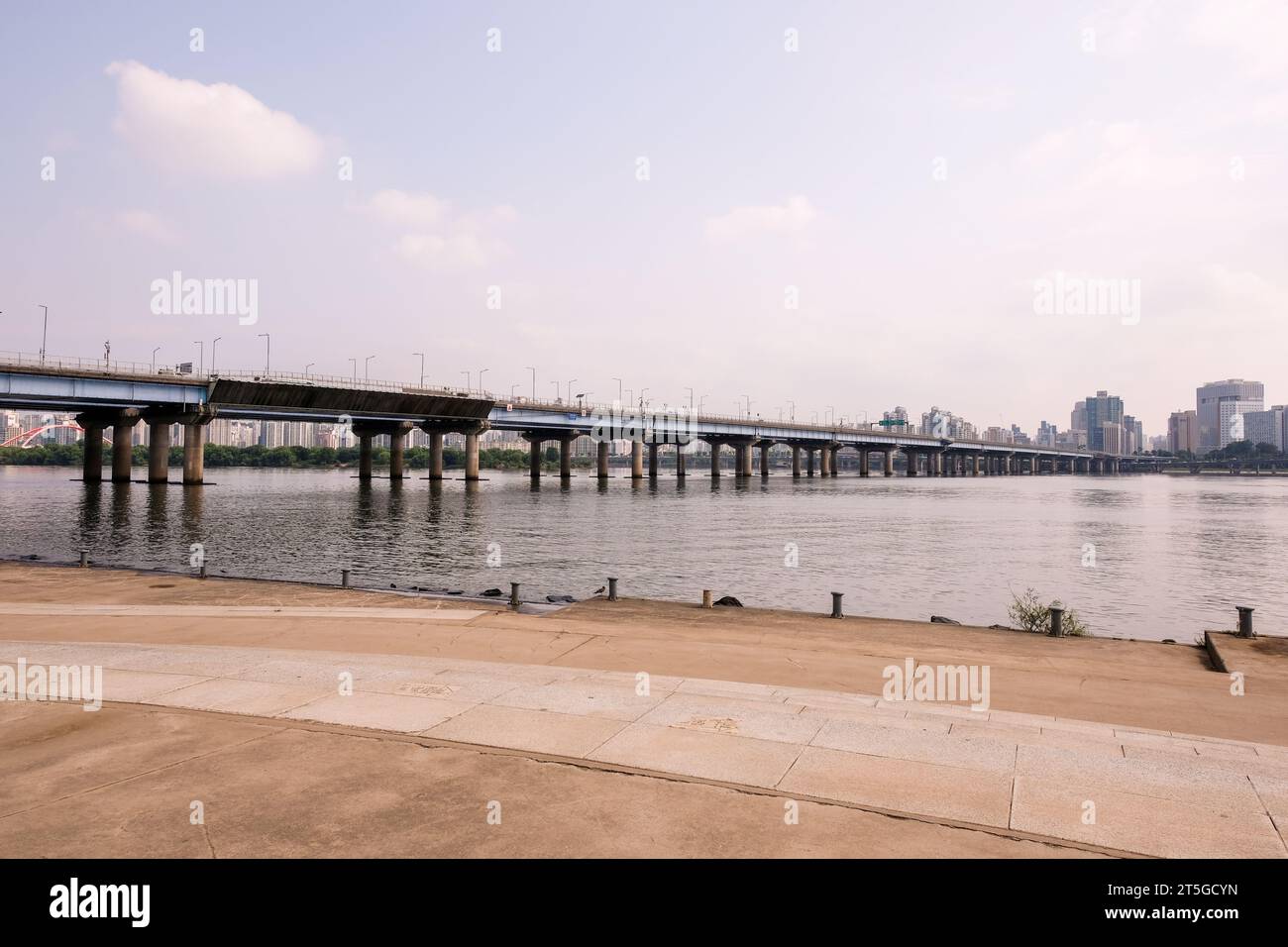 Seoul, South Korea - 11 July 2022: View of river at Yeouido Hangang Park, one of the parks next to Han river Stock Photo