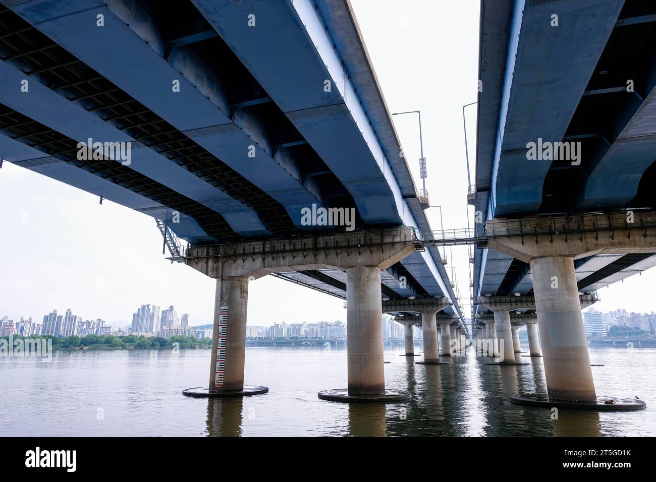 Seoul, South Korea - 11 July 2022: View of river at Yeouido Hangang Park, one of the parks next to Han river Stock Photo