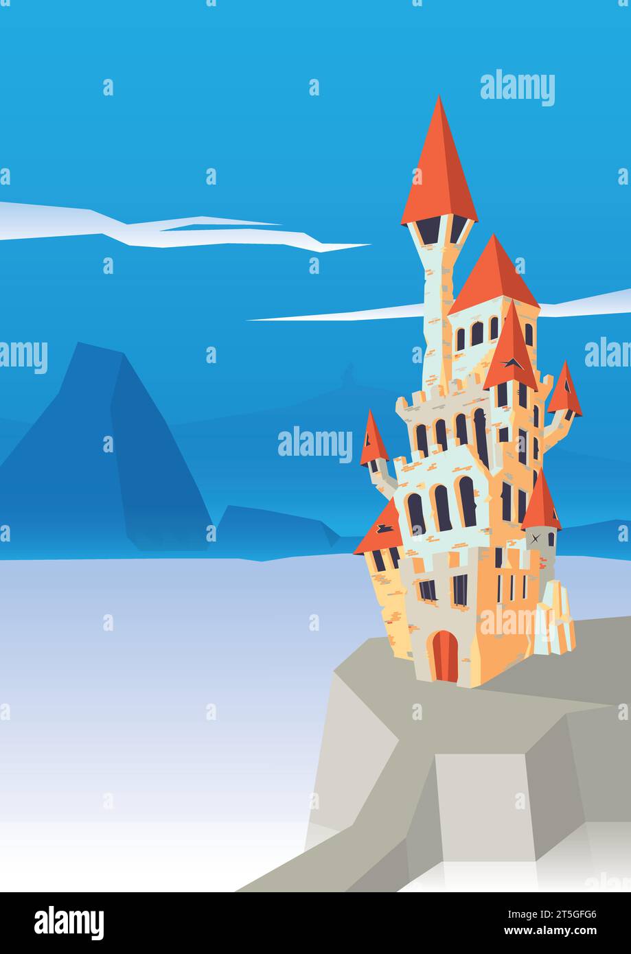 Castle Vector Illustration: Intricate Fort on Hilltop, Perfect for Customization Stock Vector