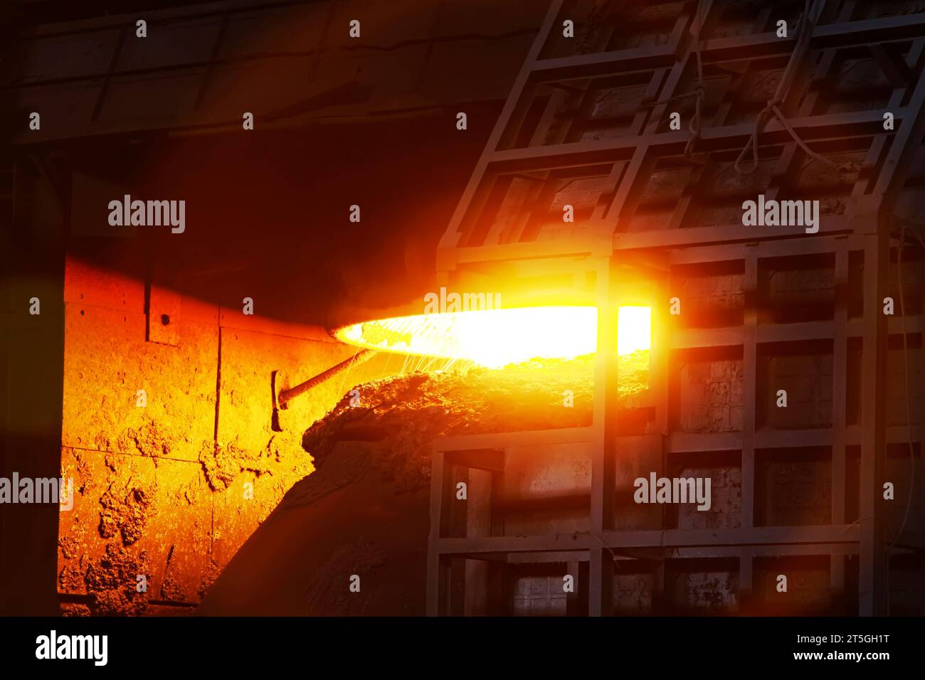 red hot molten steel in a iron and steel enterprise production scene ...