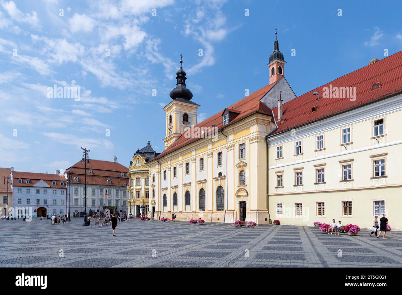 Jesuit Church (Church of the Holy Trinity) at the great square in Sibiu (Romania) Stock Photo