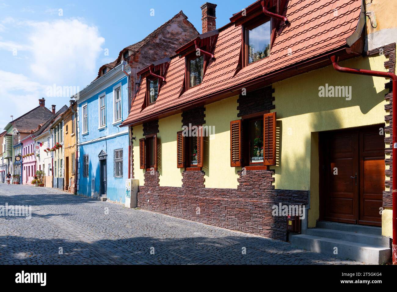 Facades of a Street in Sibiu (Romania) Stock Photo