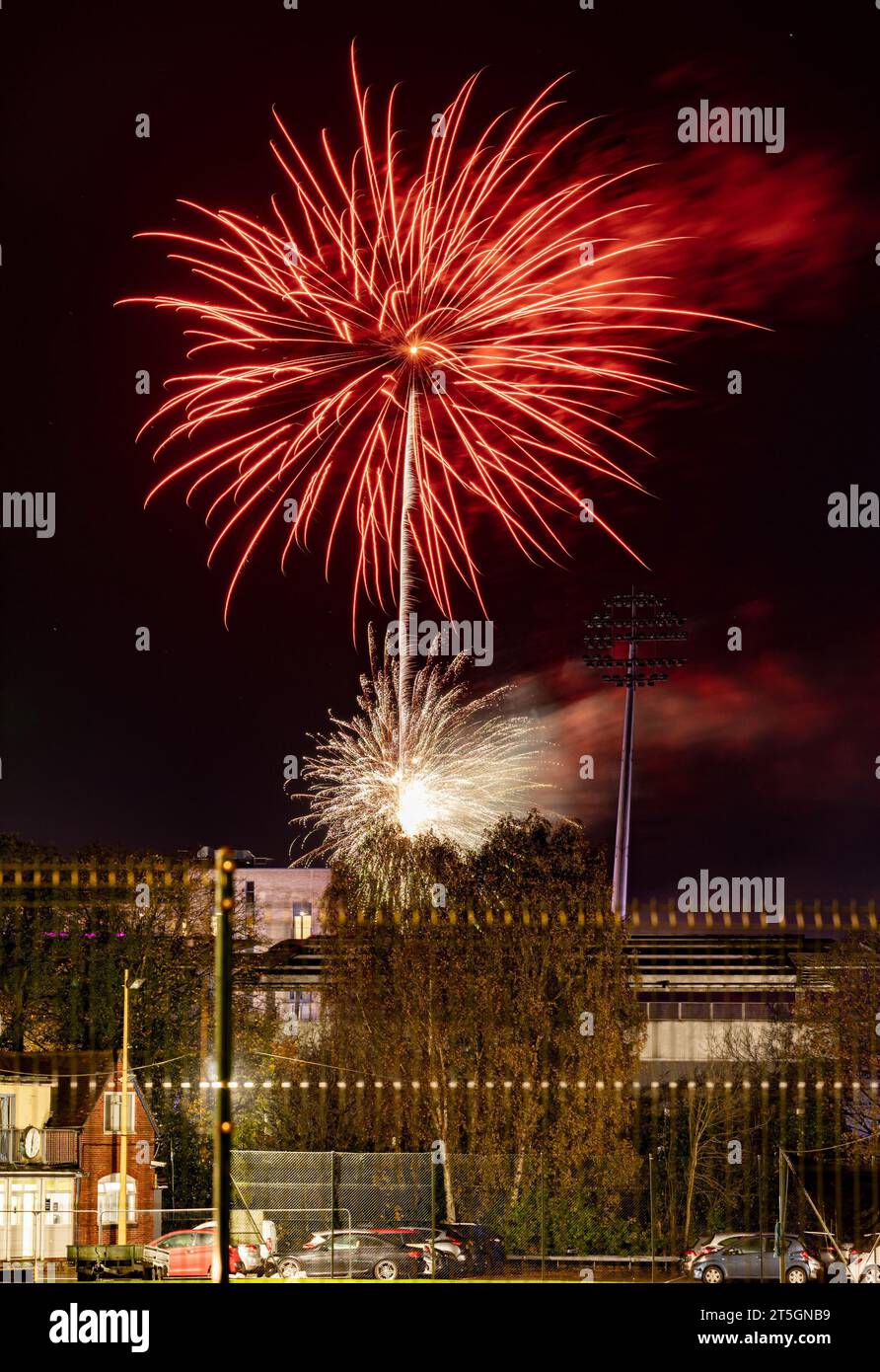 Birmingham, Britain. 3rd Nov, 2023. Fireworks at Edgbaston stadium in Birmingham, Britain, during the Guy Fawkes Night celebration, November 3, 2023. Credit: Linda Salajkova/CTK Photo/Alamy Live News Stock Photo